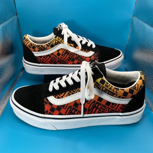Vans Shoes Old Skool Logo Flame Orange Black Low Top Skate Sneakers Women's Sz 7 - Picture 1 of 9